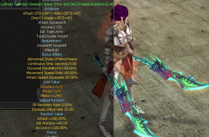 Luthium Celestial Conquest Spear (Pow and Dex)(Freeze)(Rainbow)