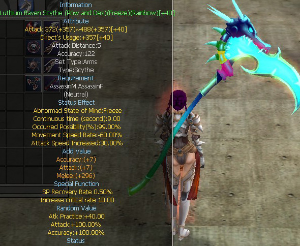 Luthium Raven Scythe (Pow and Dex)(Freeze)(Rainbow)