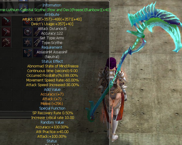 Luthium Celestial Scythe (Pow and Dex)(Freeze)(Rainbow)