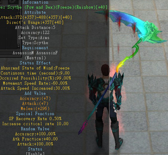 Blood Tiger Scythe (Pow and Dex)(Freeze)(Rainbow)